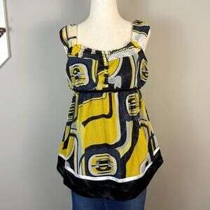 Y2K Babydoll Shirt XOXO Yellow and Black Tank Top Vintage Shimmer Women's Medium